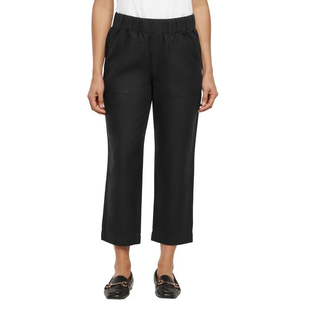 Banana Republic Womens Black Tapered Crop Pants Linen Blend Elastic Waist L NEW